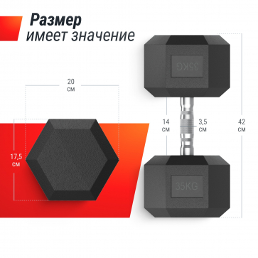 Гантель гексагональная UNIX Fit обрезиненная 35 кг / шт. - 3